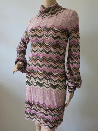 M Missoni Pink Multicolor Wool long-sleeved Dress IT 44