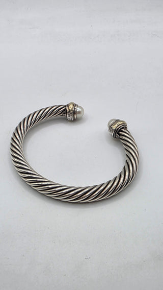 David Yurman Sterling Silver Cultured Pearl Cable Cuff Bracelet