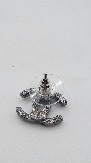 Chanel Silver-tone Faux Pearl Interlocking CC Stud Earrings