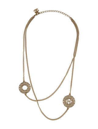 Chanel Gold-tone Faux Pearl Strass CC Pendant Necklace