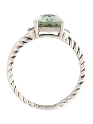 David Yurman Sterling Silver Prasiolite Diamond Petite Wheaton Cocktail Ring 6.75 sz