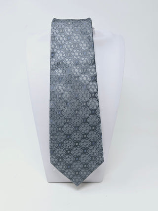 CHANEL Metallic Grey Camellia CC logo Silk Tie