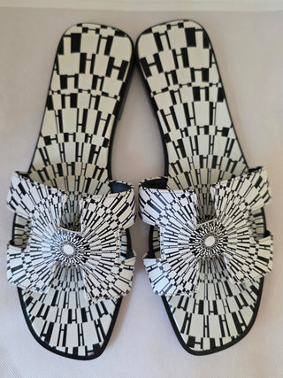Hermès Black White Op'H Oran Calfskin Slides 40 sz
