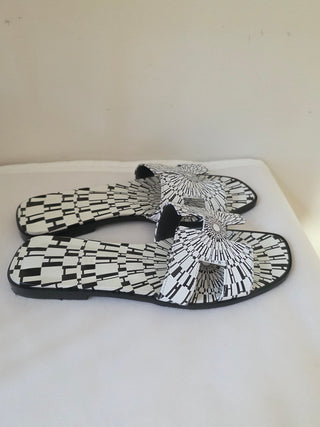 Hermès Black White Op'H Oran Calfskin Slides 40 sz