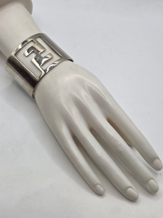Fendi Silver-tone FF Cutout Logo Wide Cuff