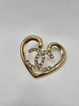 Chanel Gold-tone 2023 Strass Interlocking CC Heart Earrings