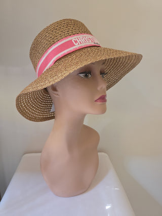 Christian Dior Beige Straw logo embellished sun hat 58 sz