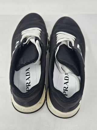 PRADA Black Nylon Logo Printed Sneakers 39.5 EU