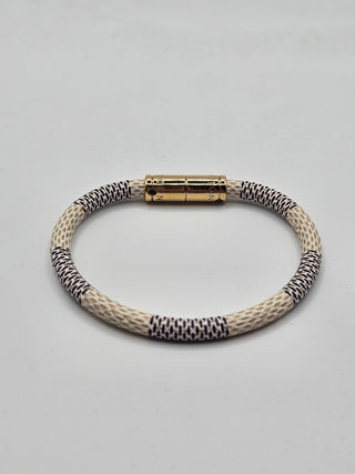 Louis Vuitton Signature White Blue Damier Leather Keep It Bracelet