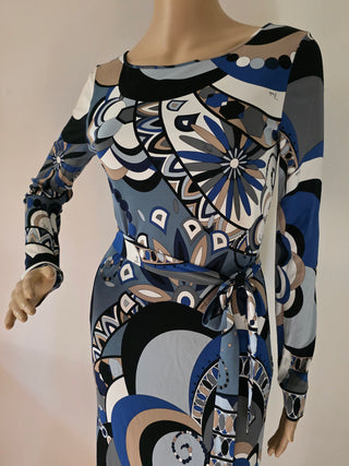 Emilio Pucci Blue Multicolor Printed Knee-Length Dress 6 sz