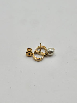 Christian Dior Gold-tone Faux Pearl Petite CD Logo Stud Earrings