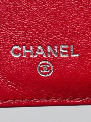 CHANEL Red Caviar Leather CC Compact French Purse Wallet