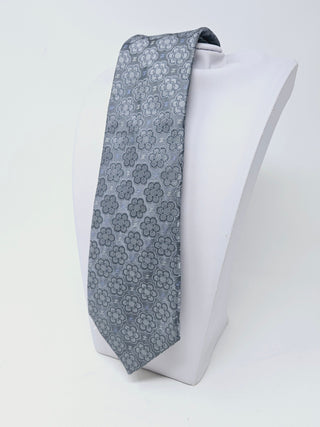 CHANEL Metallic Grey Camellia CC logo Silk Tie