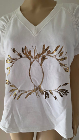 Chanel White Gold-tone CC Logo 2018 Paris-Greece T-Shirt L sz