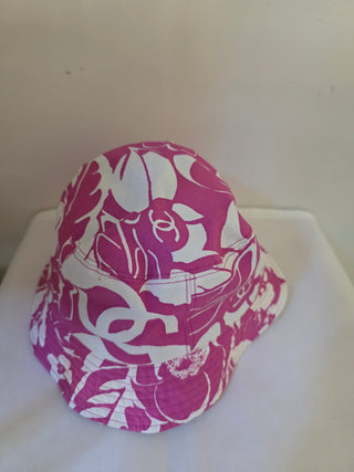 Chanel Pink White Interlocking CC Coco Beach Bucket Hat M sz