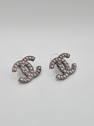 Chanel Iridescent Strass Interlocking CC Stud Earrings