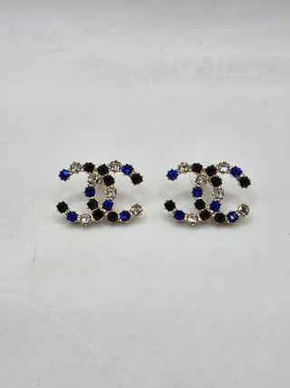 Chanel Gold Metal Multicolor Crystal CC Stud Earrings