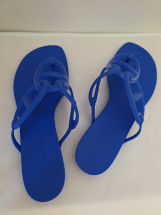 Hermès Blue Egerie Chaîne d'Ancre Insignia Slides 39 sz