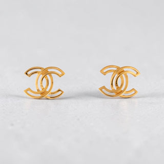 Chanel Gold-tone Interlocking CC Logo Stud Earrings w/ Tags