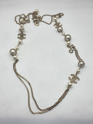 Chanel Faux Pearl CC Station Double Strand Necklace