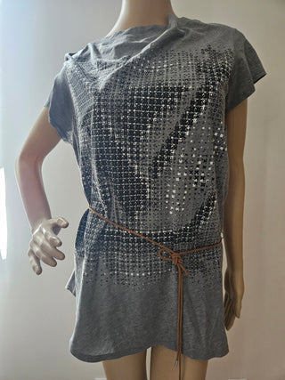 Louis Vuitton Grey 2011 LV Print Bateau Neckline Belted Top XL sz