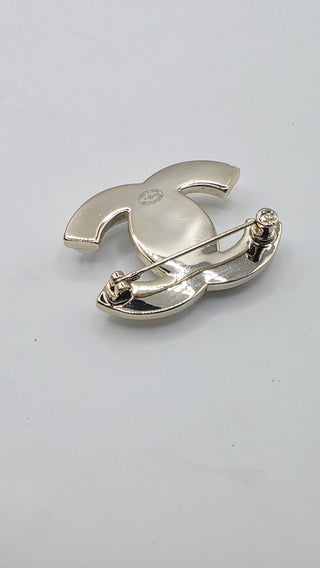 Chanel Goldtone Metal Glass Pearl Interlocking CC Turnlock Brooch