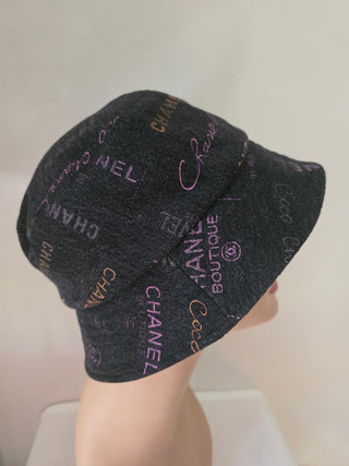 Chanel Black multicolor logo printed denim bucket hat S sz