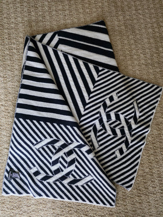 Chanel Blue White Cashmere Interlocking CC Logo Scarf