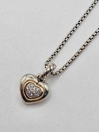 David Yurman Sterling Silver Diamond Petite Cable Heart Pendant Necklace