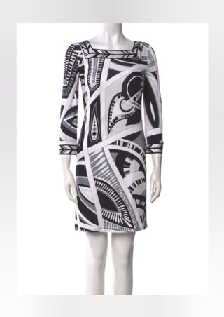 Emilio Pucci Black White Signature Printed Mini Dress S sz