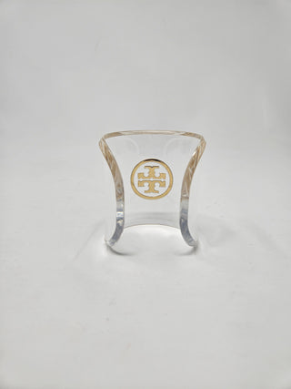 TORY BURCH Clear Resin Gold tone Miller Cuff Wide Bracelet