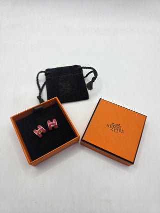 Hermès Gold-tone Pink Pop H Stud Earrings