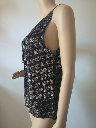 Chanel Black Interlocking CC Logo sleeveless top L sz