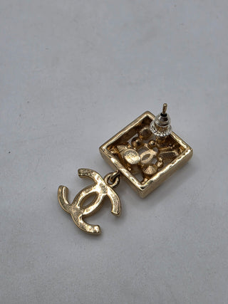 Chanel Gold-tone 2022 Faux Pearl Strass CC Drop Earrings