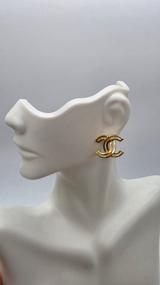 Chanel Gold-tone Interlocking CC Logo Stud Earrings w/ Tags