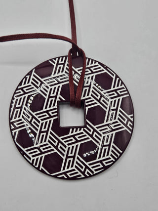 Hermès Black White H Logo Lacquer Tsuba Pendant Necklace