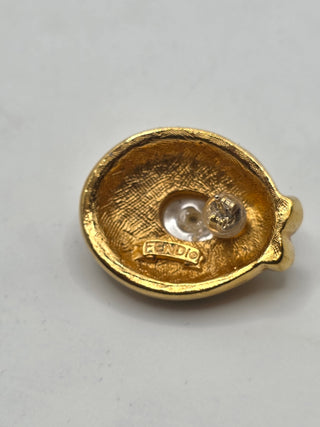 Fendi Gold-tone Faux Pearl FF Logo Stud Earrings