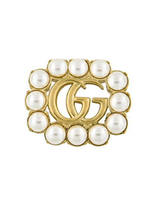 Gucci Gold-tone Faux Pearl Double G Brooch Pin
