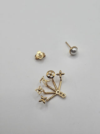 Louis Vuitton Gold-tone Faux Pearl LV Logo Cruiser Earrings