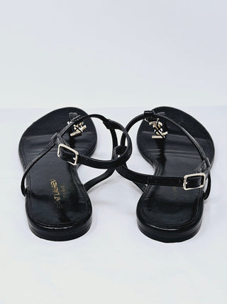 Sexy SAINT LAURENT Black leather Cassandra T-Strap Sandals 38 EU