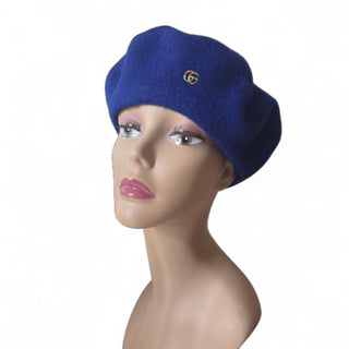 Gucci Blue GG logo charm Wool Beret M sz
