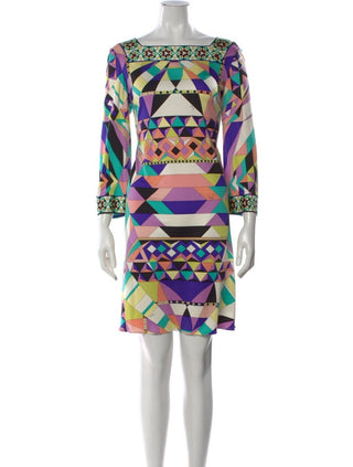 Emilio Pucci Purple Multicolor long-sleeved Silk Knee-Length XL sz