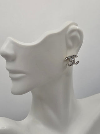 Chanel Gold-tone Interlocking Strass CC Stud Earrings