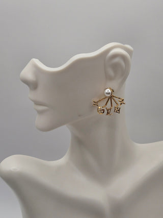 Louis Vuitton Gold-tone Faux Pearl LV Logo Cruiser Earrings