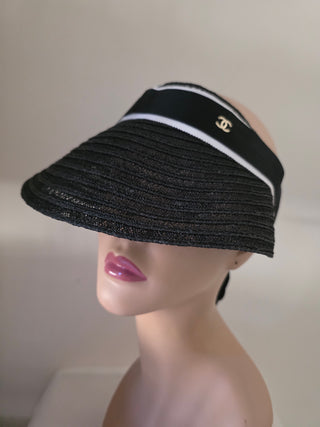 Chanel 2023 Black Interlocking CC Abaca Visor L sz