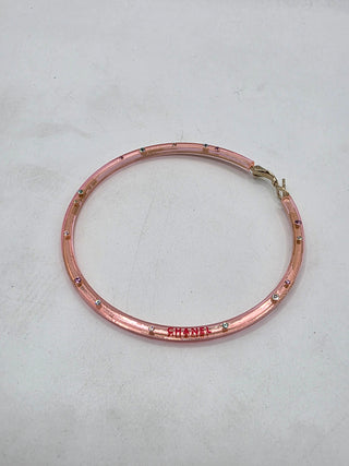 Chanel Pink Strass Resin CC Logo Hoop Earrings