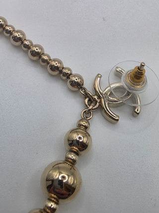 Chanel Gold-tone Interlocking CC Ball Drop Earrings