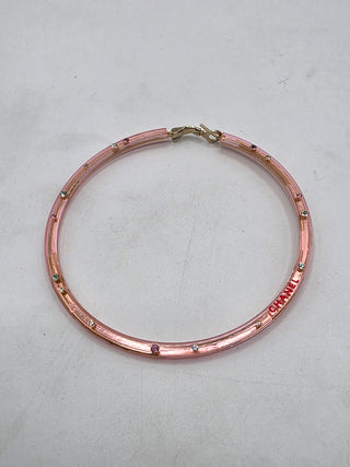 Chanel Pink Strass Resin CC Logo Hoop Earrings