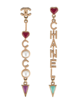 Chanel Gold-tone Faux Pearl & Enamel 'Coco Chanel' Drop Earrings