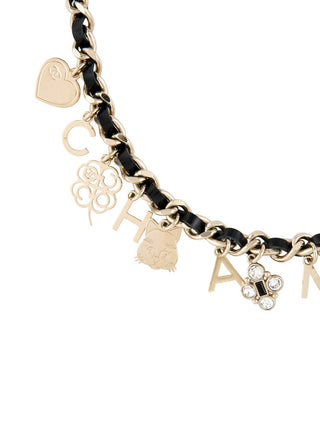 Chanel Gold-tone Faux Pearl, Strass Leather Interlocking Logo Collar Necklace